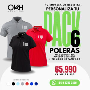 PACK 6 POLERAS POLO + TU LOGO ESTAMPADO