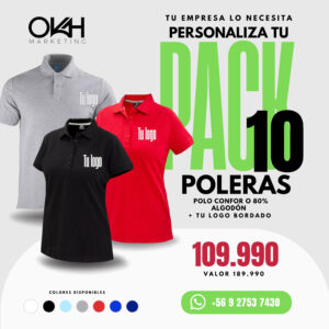 PACK 10 POLERAS POLO + TU LOGO BORDADO